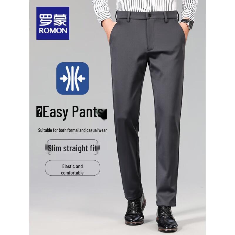 

ROMON Men s Four-Way Stretch Business Casual Straight-Leg Trousers 32