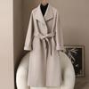 Women's 2026 Spring New Long Wool Double-Faced Coat with Large Lapel and Belted Waist