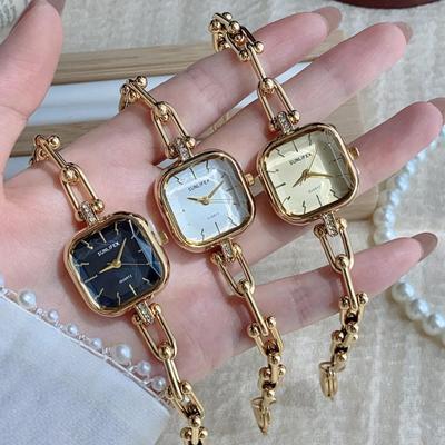 SUNLIFEX Vintage Gold Damen Quadratische Gliederkette Armbanduhr