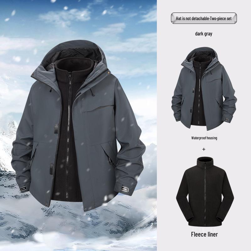 Unisex 3-in-1 Windproof Waterproof Mountaineering Jacket with Fleece Liner for Autumn and Winter