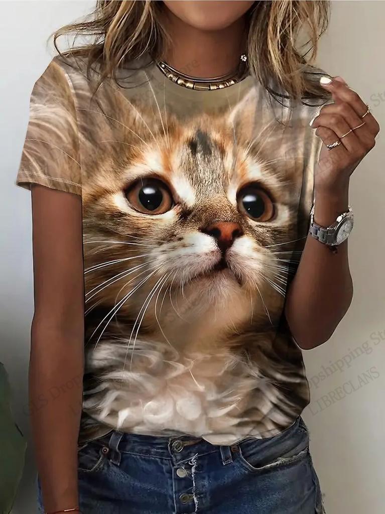 Tshirt Cartoon Lovely Animal Cat Pretty 3d Print T-shirt Women Fashion Short Sleeve Casual Oversized Tops Tees Female Clothing