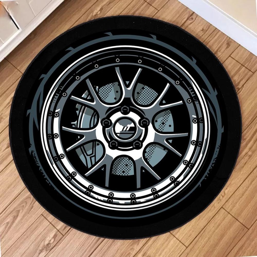 Black Wheels Printing Round Carpet Living Room Bedroom Kitchen Bathroom Floor Mat Soft Circle Rug Birthday Decor