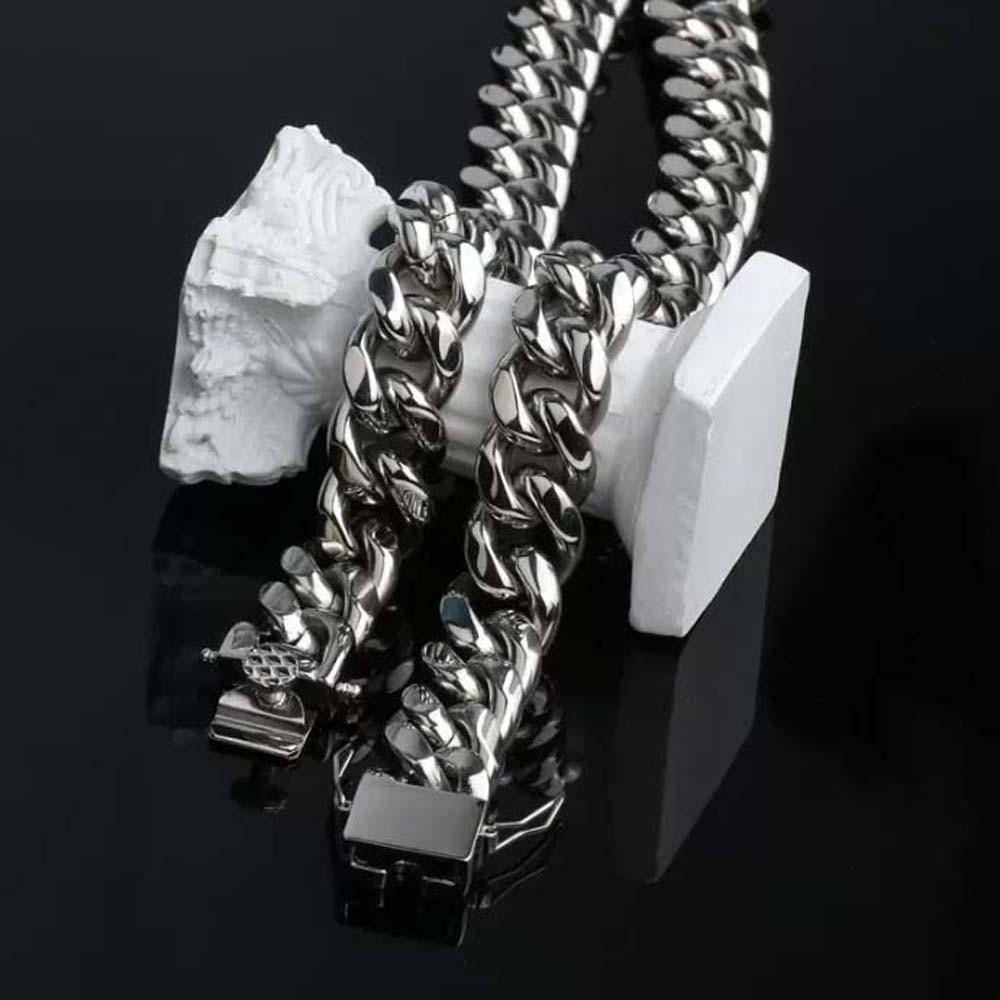 Metal Silver-plated Neck Chain Square Buckle Exaggerated Men Necklace  Clothing Accessories