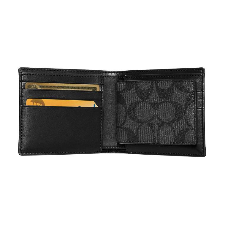 COACH Men 3 IN 1 Wallet Charcoal / Black (Unisex) Wallets 74993 CQBK