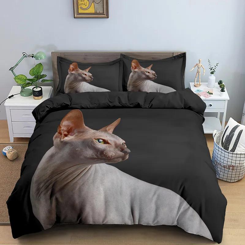 Canadian Sphynx Cat Duvet Cover King Queen Lovely Pet Kitty Bedding Set Kids Teens Adults Cute Animal Soft Polyester Quilt Cover