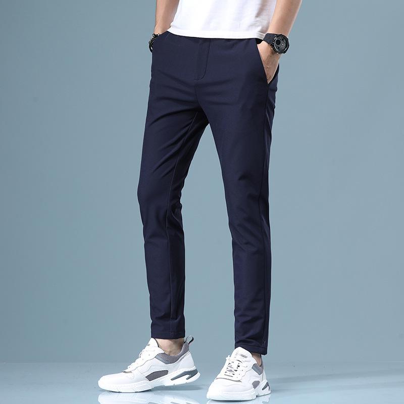 Pantalones de verano para hombre elásticos coreanos informales ajustados cintura elástica Jogger pantalones clásicos de negocios para hombre