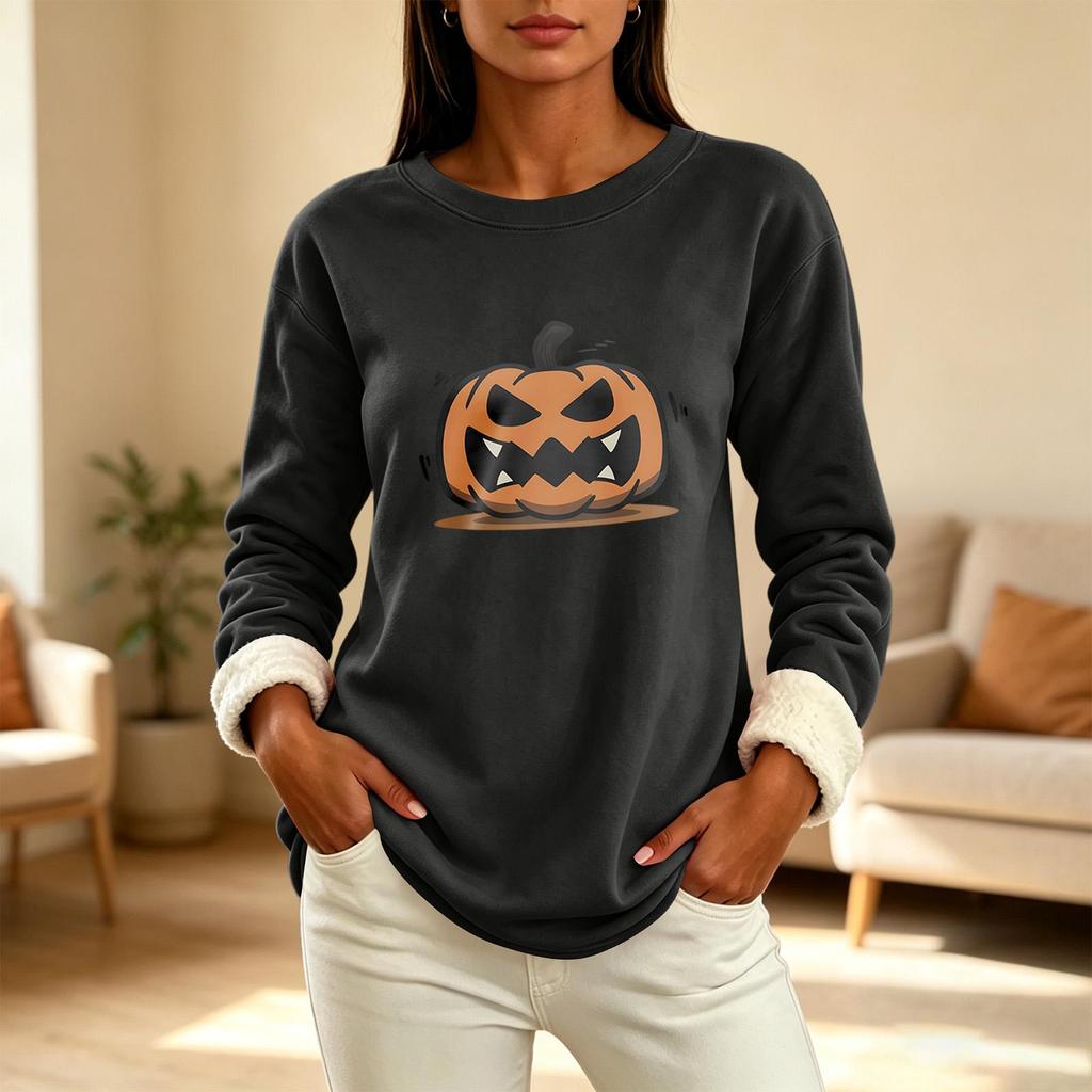 Women's Halloween -Lined Long Sleeve Round Neck Print Casual Winter Top