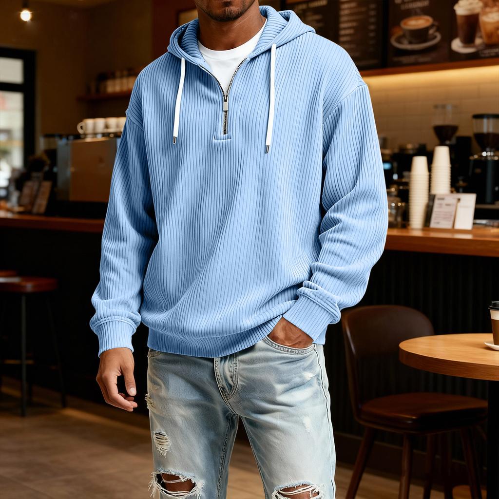 Herren Casual einfarbiges Kapuzensweatshirt mit Reißverschluss und langen Ärmeln, Alltags-Reißverschluss-Casual-Langarm-T-Shirt