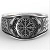 Viking Norse Mythology Ring with Celtic Compass Vintage Graffiti Design for Men