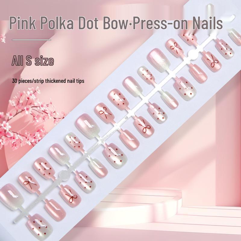 

French Blush Butterfly Cat Eye Press-On Nails - 30 SSS Size Pre-Made High-End Fake Nail Tips