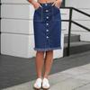 Elegant Fashionable Stretch Denim Skirt With Rough Edges Washed Multiple Buttons