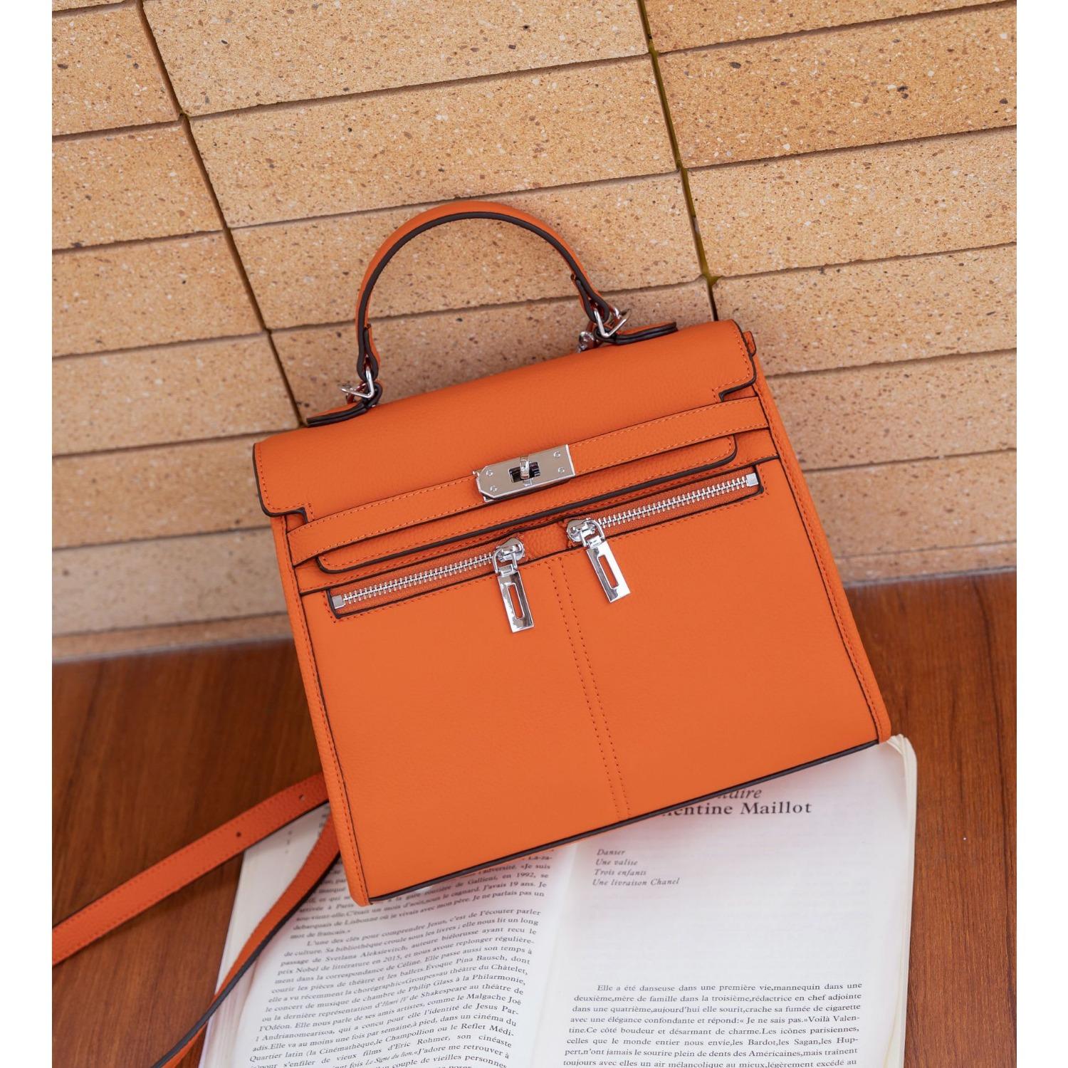 

Женская сумка из коровьей кожи, одноплечевая женская сумка, модная многосекционная практичная сумка-локомотив большой вместимости оранжевый