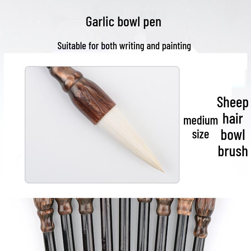 Mixed Hair Chinese Painting and Calligraphy Brush Set: Garlic Head Brush with Sheep and Wolf Hair—Large, Medium, Small for Peony and Plum Painting.