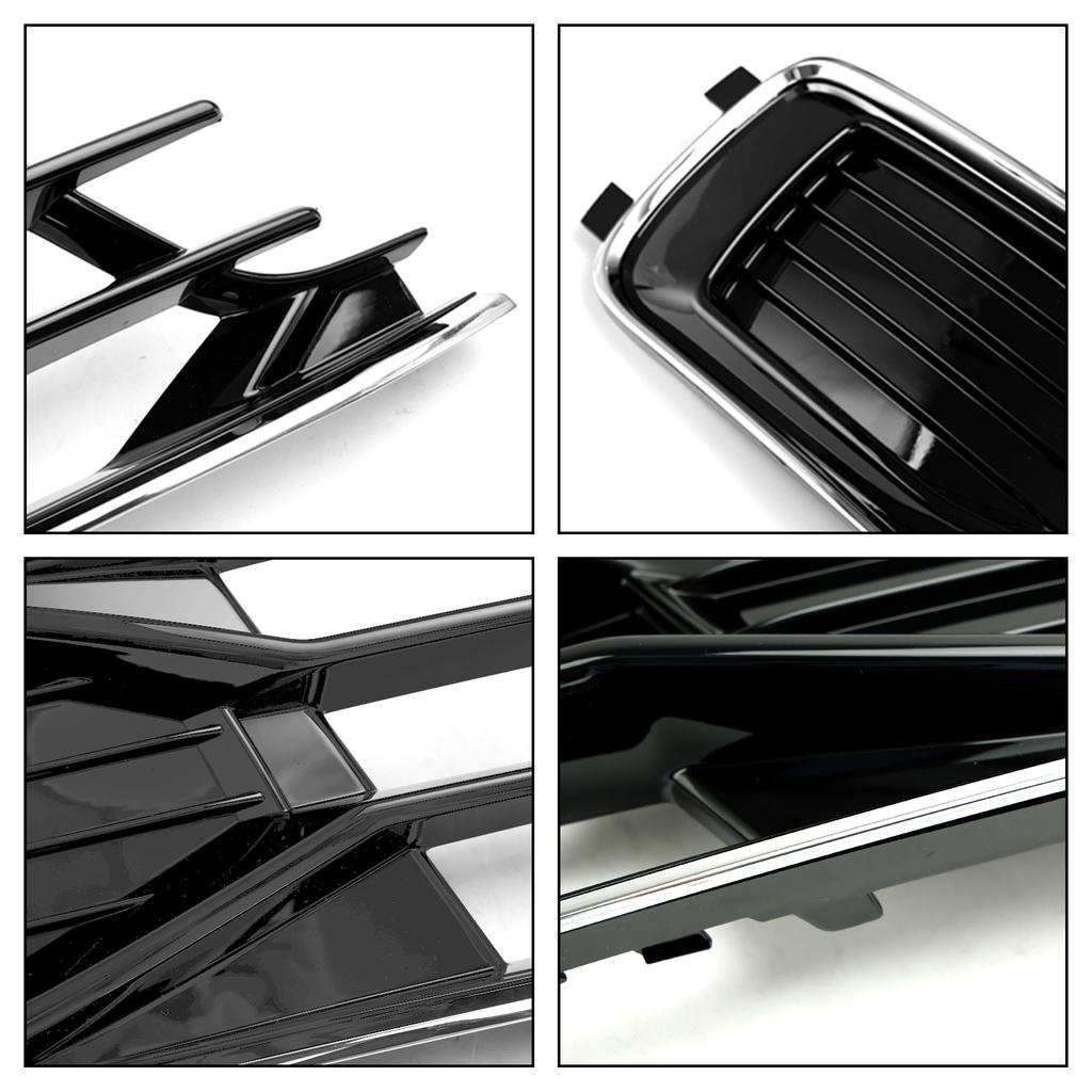 2PCS Front Bumper Foglight Cover Grill 4G0807647T94 4G0807648T94 Fit A6 C7 2014-2018 Black Chrome