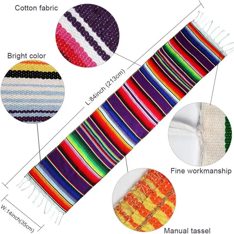Mexican Serape Table Runner Cotton Colorful Striped Mexican Dining Table Decoration For Cinco De Mayo Fiesta Party Wedding