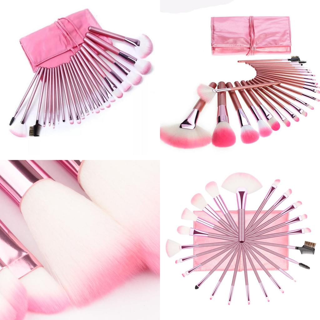 Cosmetic Brush Collection 22 Pack With Pink Makeup Bag For Contouring And Eyebrow Grooming