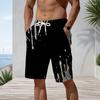 Men Plus Size Green Black Printed Beach Shorts Drawstring Waist Side Pockets Straight Leg