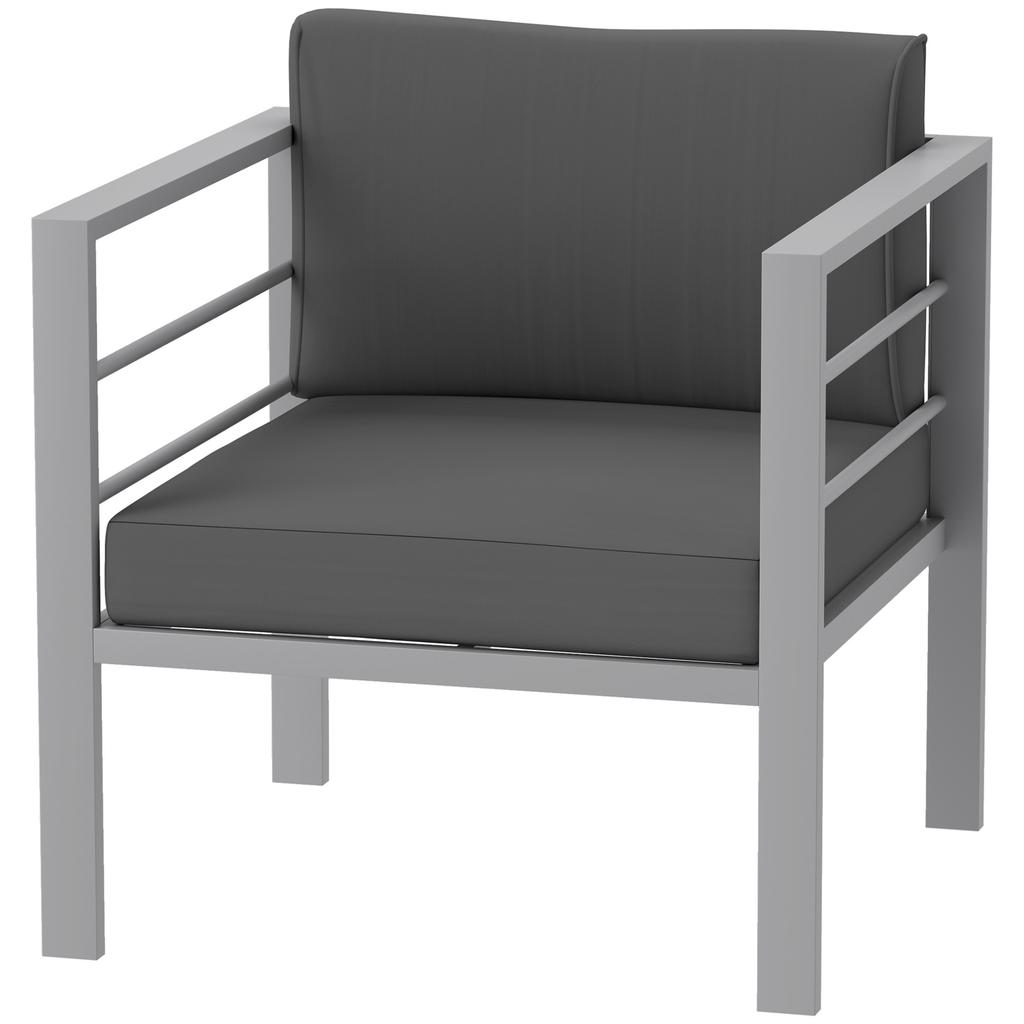 Garden Sofa, All-Weather Garden Single Sofa with Removable Cushions, Metal Frame Outdoor Furniture for Balcony, Charcoal Grey