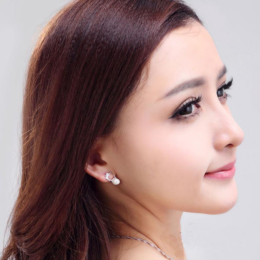 CHSHINE 925 silver new woman Shambhala Super Flash Cubic Zirconia stone pearl earrings fashion kitten jewelry 8MM