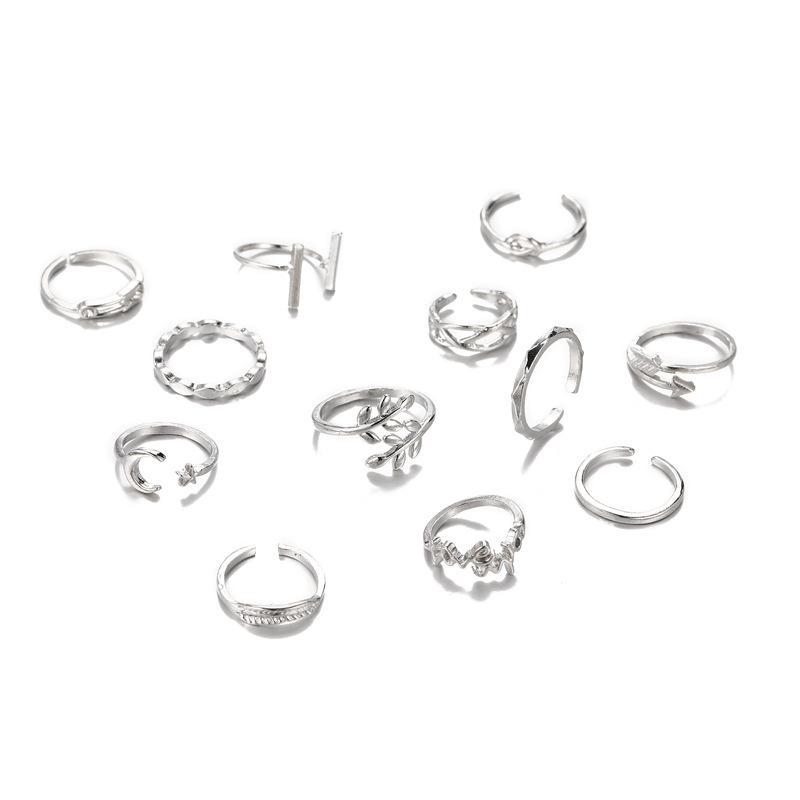 English Ring, Personalized Leaves English Letters Love Open Knot Ring 12-Piece Set