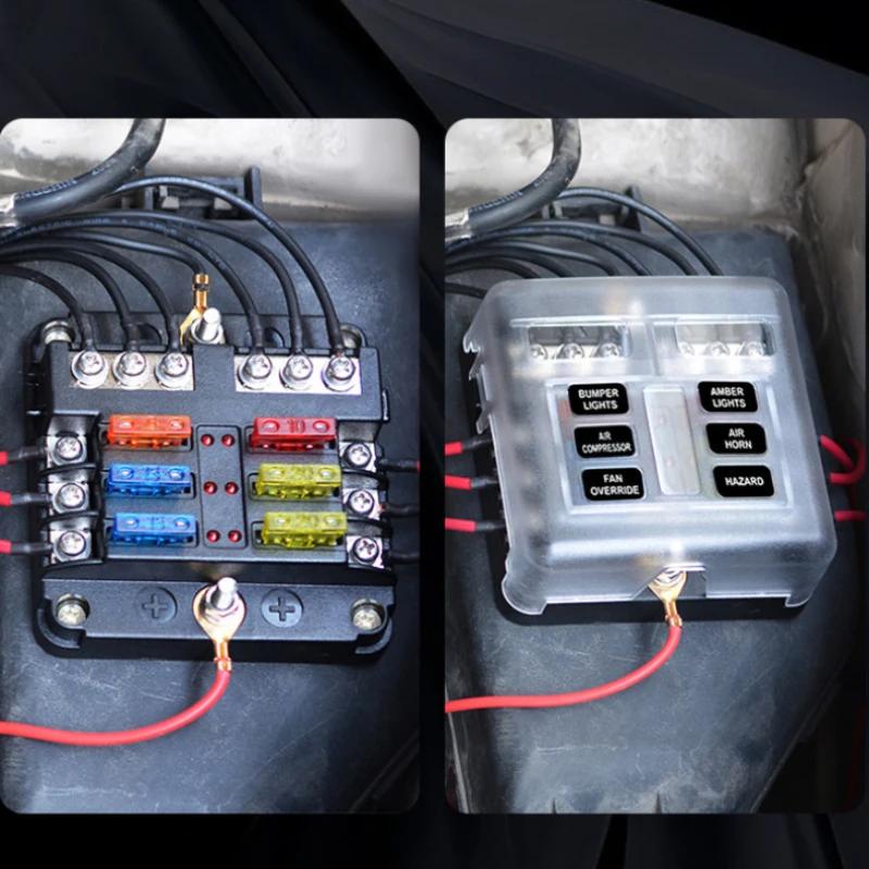 Car Boat Fuse Box Holder with Plastic Cover for Power Panel Board Camper RV Accessorie 6/12 Way Blade Fuse 12-24V