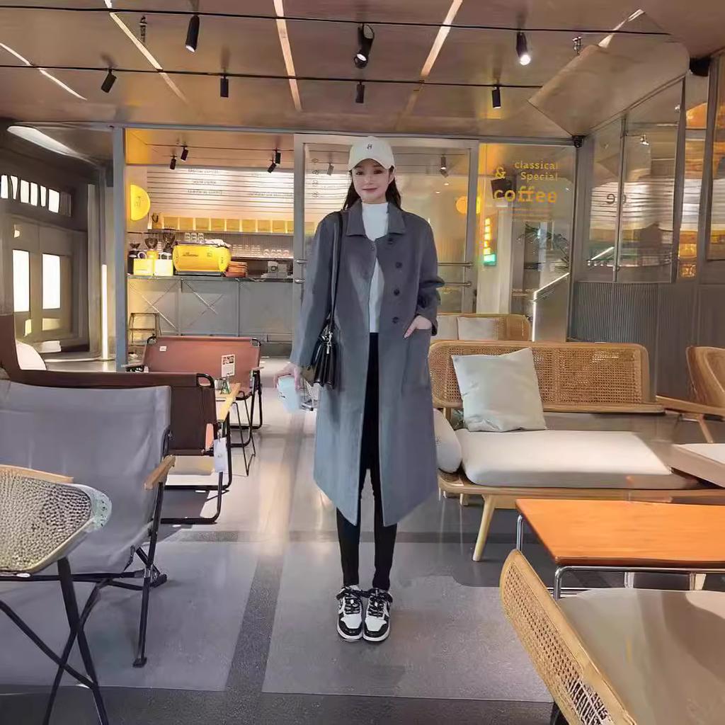 Double-sided wool coat, medium and long small plush cashmere doll collar thickened straight and thin coat for women