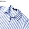 ZANZEA Women Casual Turn Down Collar Loose Short Sleeve Stripe Shirt Dress