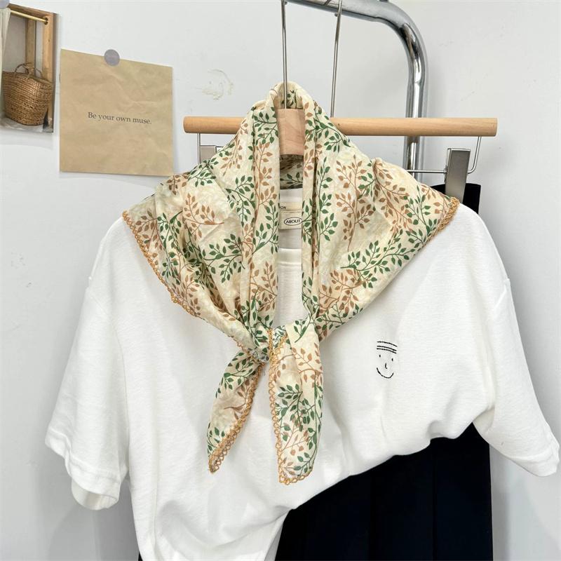 Vintage Square Floral Scarf Small Shawl Headscarf Korean Style Neck Protection Scarf