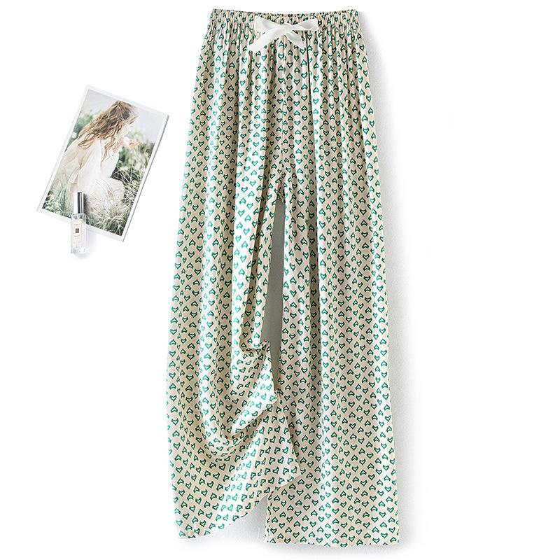Pantaloni de pijama din bumbac mătase pentru femei, secțiune subțire de vară, anti-țânțari, pantaloni cu picior lat, culoare uni, pentru exterior, casă, petrecere a timpului liber, imprimeu, pantaloni de plajă până la genunchi