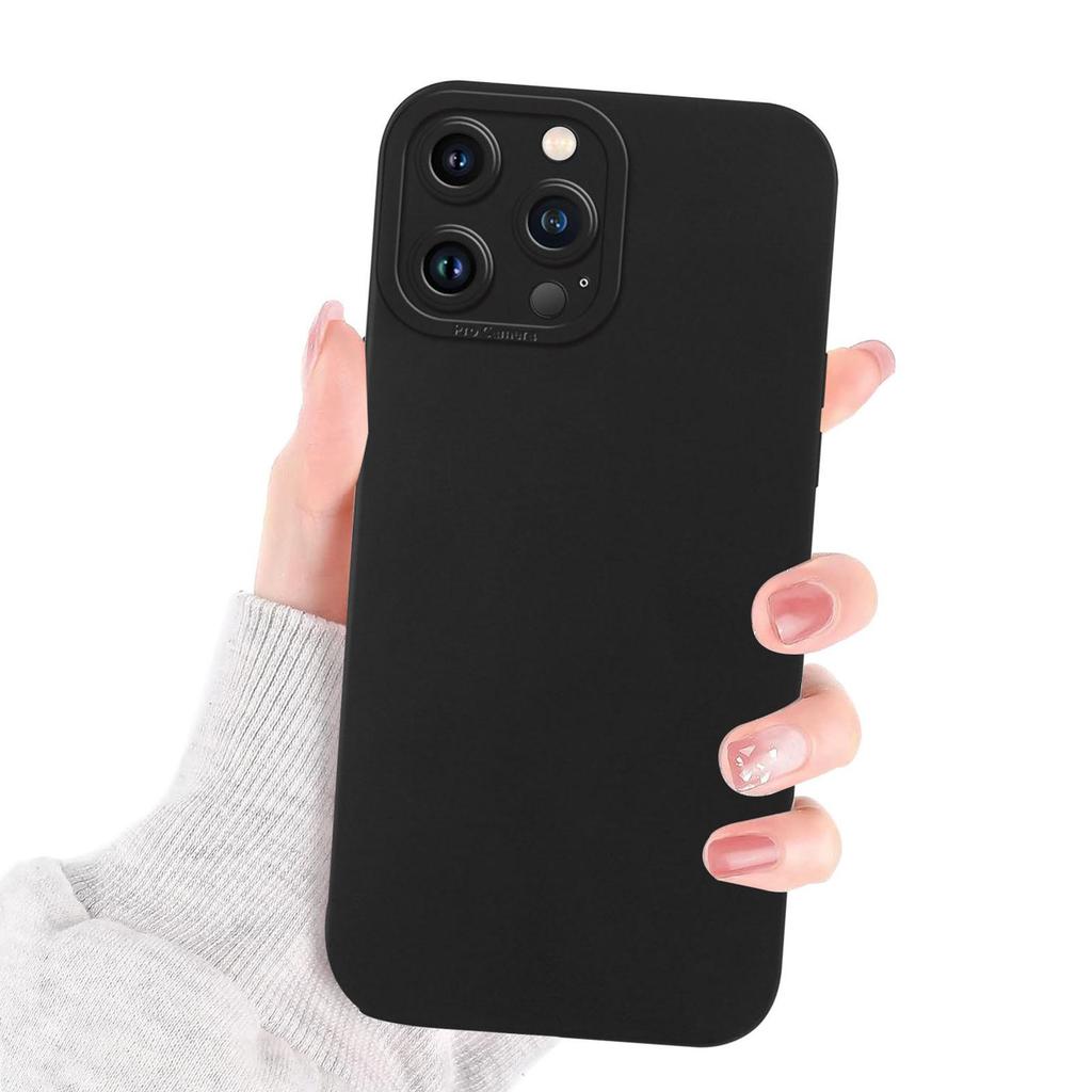 Luxury for iPhone 16 15 14 Pro Max Plus 13 12 11 7 Black Phone Case,Soft TPU Silicone Shell Shock-Absorbing Camera Protection Cover