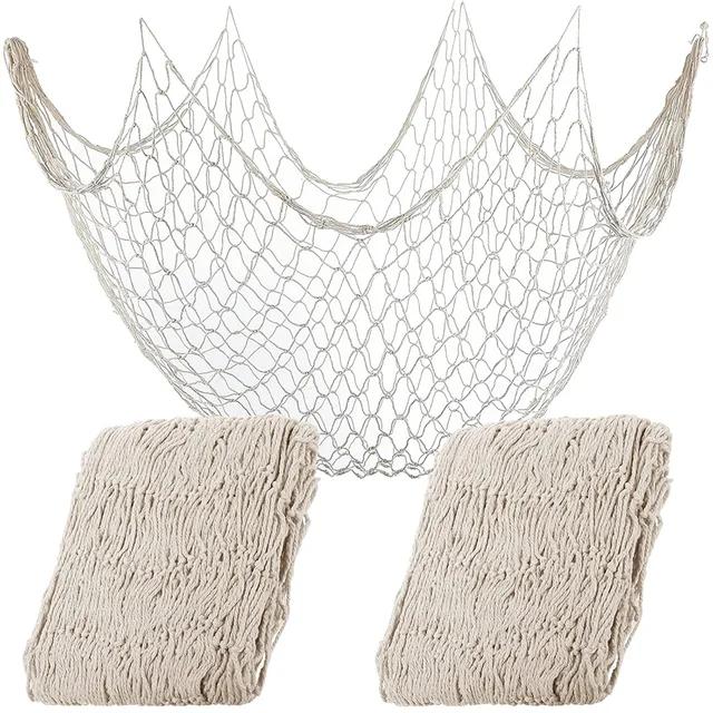 2 Pcs Fish Net Decoration Cotton Ocean Theme Wall Hung Fishing Net Fish Net Party Beach Mermaid Party House 39.4 X 78.7 Inches