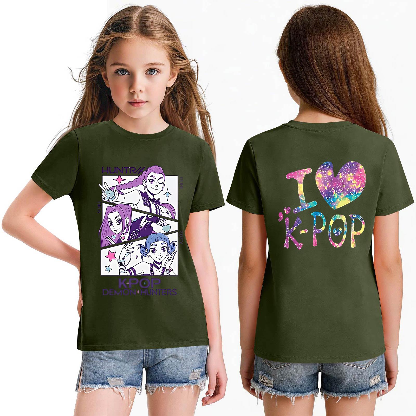 

Girls Casual Short Sleeve T Shirt Crew Neck Printed Graphic Tee Comfortable Fit Lightweight Fabric Suitable for Everyday Wear 100 армия зеленый
