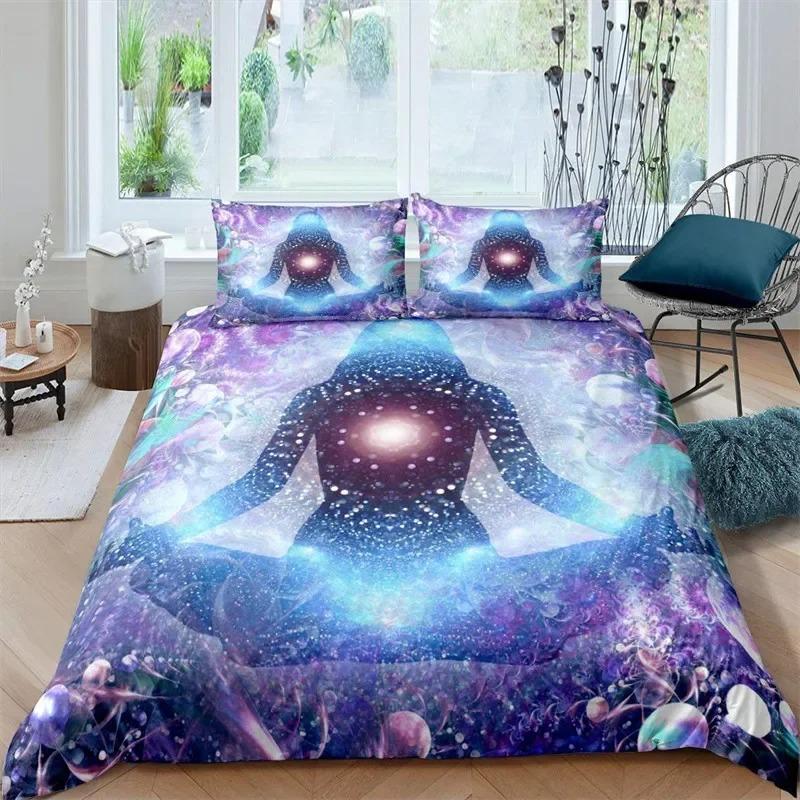 Bohemian Chakra Meditation Duvet Cover Relax Theme Yoga Bedding Set Exotic Mandala Lotus Comforter Cover Full King Bedroom Decor