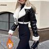Womens Winter Faux Fur Collar Fleece Lined Short Puffer Jacket Casual Loose Fit Black Khaki Beige