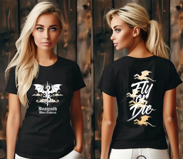 

Fourth Wing TShirt Basgiath War College DoubleSided Design Womens Tshirt 4XL