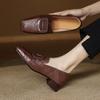 Women Shoes Retro Handmade Leather Casual Shoes Square Toe Design Shallow Mouth Single Shoes Women Leather Loafers Zapatos Mujer