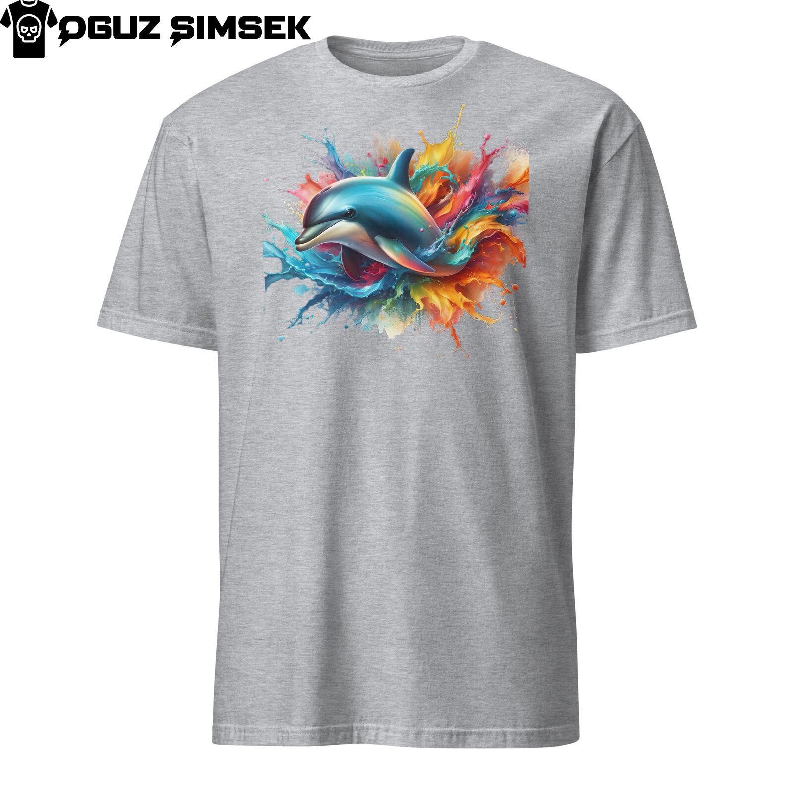 Vibrant Dolphin Splash Unisex Short-Sleeve T-Shirt Mens Womens Tees Top - Unique Design! XL