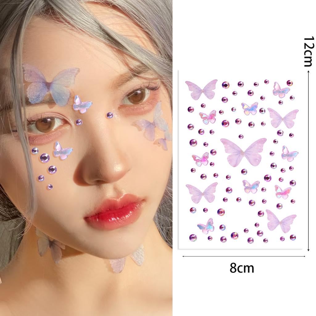 Butterfly Crystal Diamond Sticker Self Adhesive DIY Facial Temporary Tattoos Stickers for Stage Daily Makeup Decorate Supplies