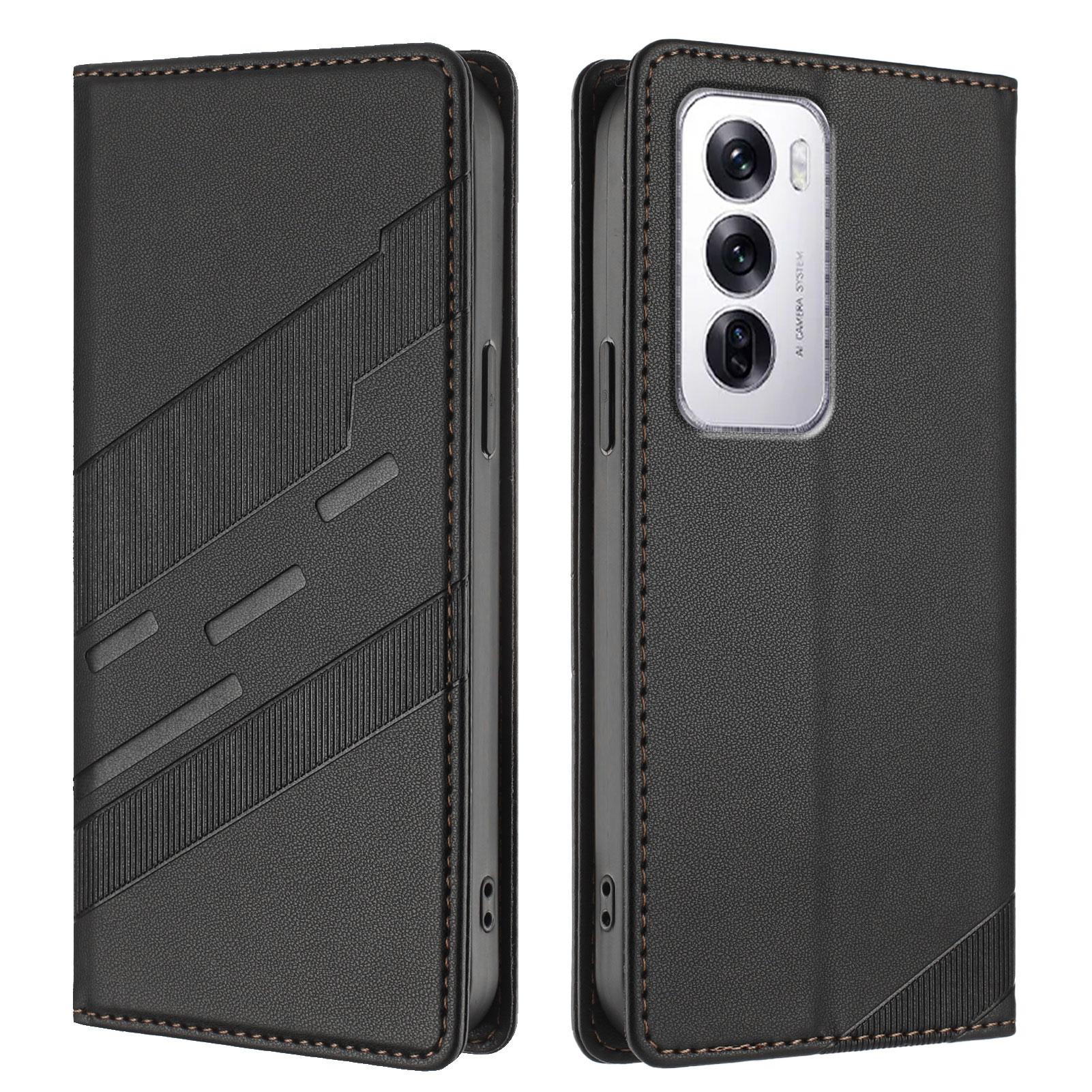 

Для Oppo Reno12 5G (Глобальный) Чехлы для телефонов Панк-стиль Тисненый Кошелек Подставка Кожаная обложка Black