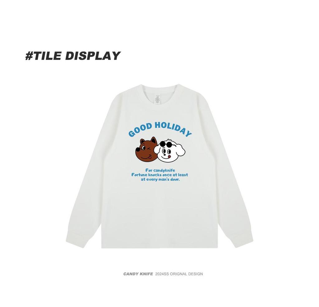 Korean Style Cartoon Print Cuffed Long Sleeve T-shirt - 2024 Student Bestie Collection