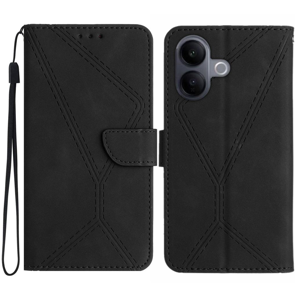For vivo V60 Lite 5G Case Skin Touch Lines Imprinted PU Leather Flip Phone Cover