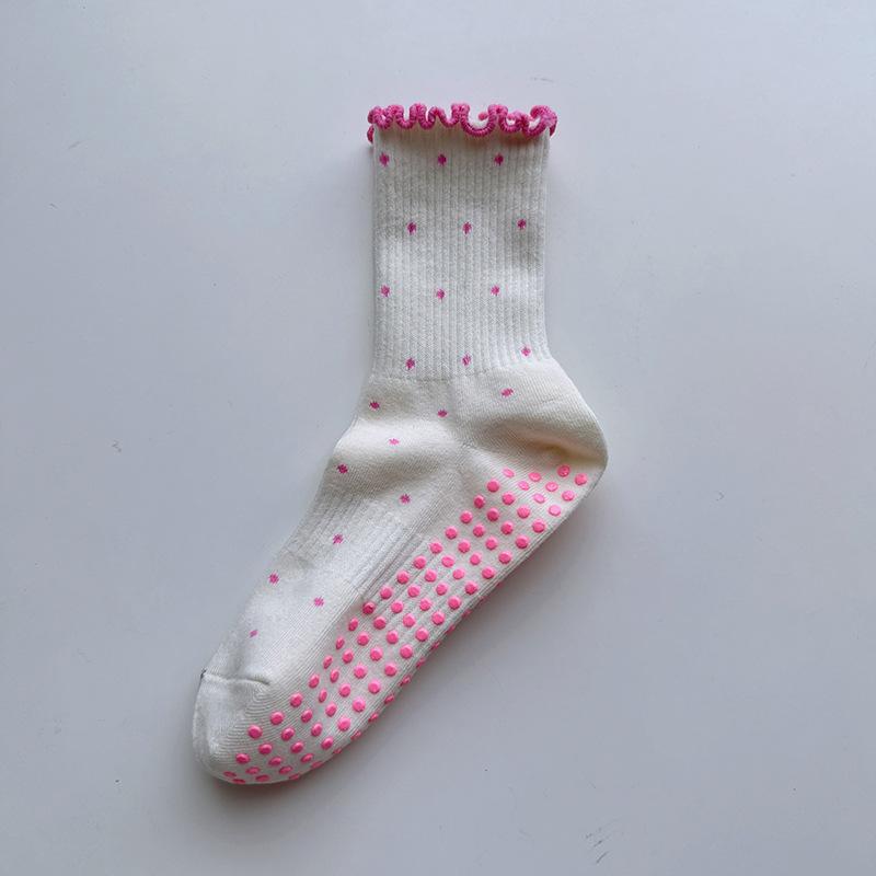 Dot Pattern Yoga Socks - Suitable for Children's Indoor Fitness Exercises and Pilates - Mid-calf Socks with Anti-slip Lace On The Bottom.