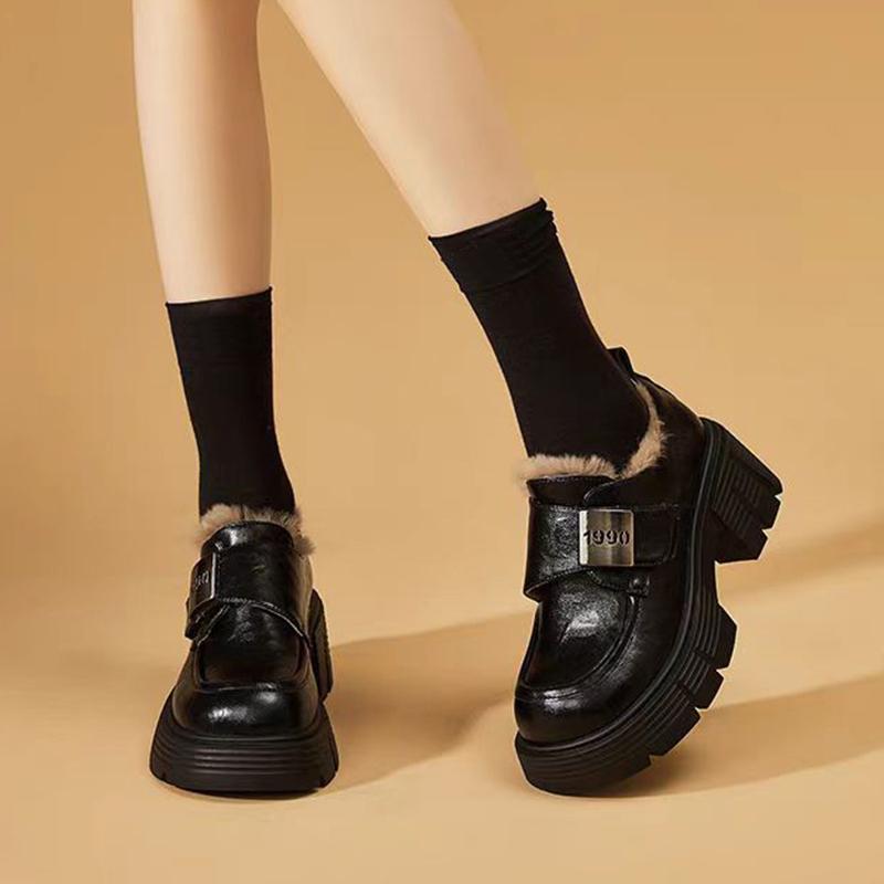 Fashion Aphixta Brown Long Plush Warm Ankle Boots Furry Buckle Fashion Women Boots Slip On Black Winter Shoes Botas Mujer Botines