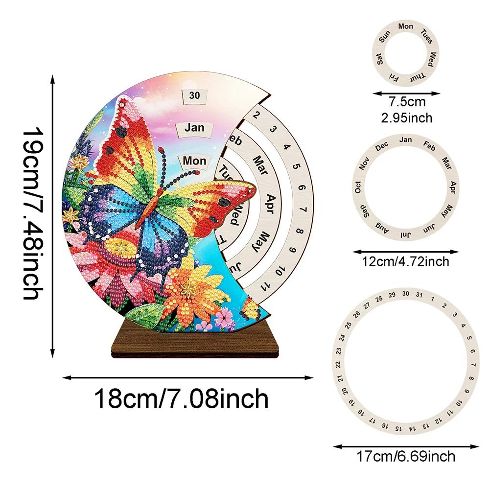 Wooden Special Shaped Colorful Pattern Diamond Art Desktop Perpetual Calendar Diamond Painting Dial Moon Calendar for Beginners