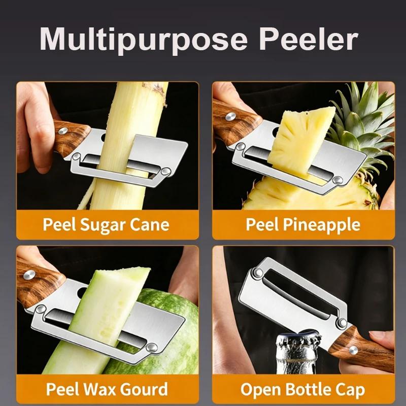 Stainless Steel Kitchen Peeler Green Onion Slicer 3-in-1 Multi-Functional Peeler for Fruits and Vegetables Bottle Opener Peeler