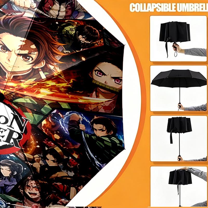Demon Slayer Druckschirm Automatisches Öffnen/Schließen - Tragbares faltbares Design - Tägliche Nutzung für Reisen/Outdoor - Geschenk zum Geburtstag