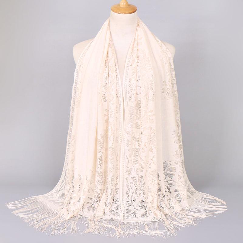 Elegant Lace Scarf for Women Tassel Trimmed Summer Sunscreen Shawl Lightweight Party Wedding Poncho Boho Chic Beach Cover Up