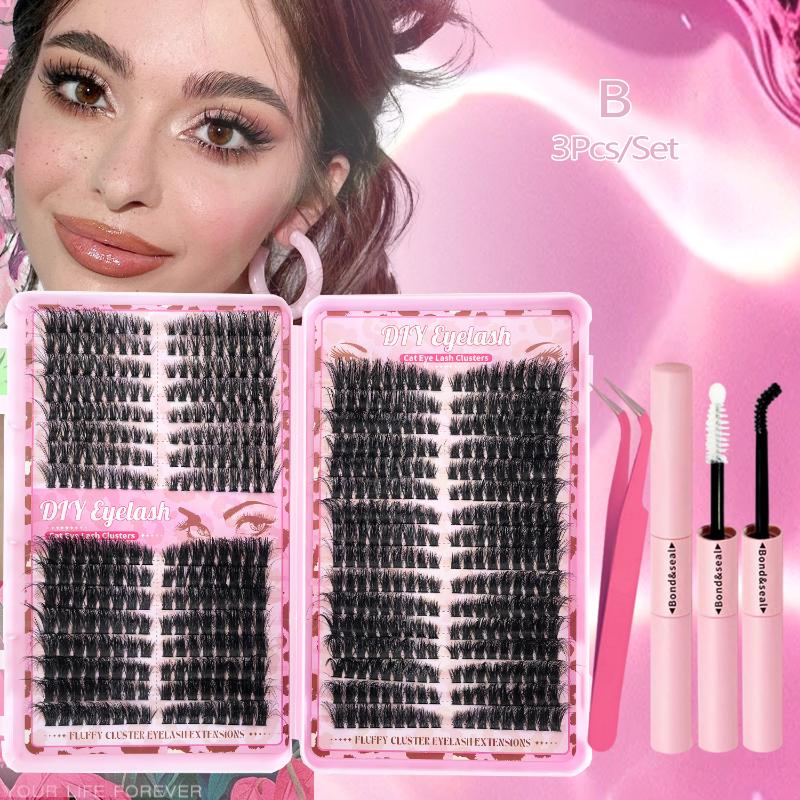 Kit de Herramientas de Maquillaje con Pegamento y Pinzas para Mezclar Pestañas Postizas tipo Racimo Extensión de Pestañas Diy para Pestañas Set de Pestañas Impermeables Gruesas