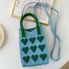 Koreanische Mode Herz Gestrickte Mini Quadratische Handtasche für Damen Kleine Handy Umhängetaschen Mädchen Niedliche Outdoor Crossbody Taschen