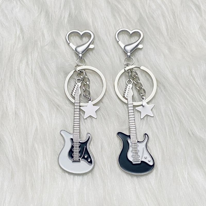 Y2K Guitar Keychain Heart Star Pendant Keyring Accessories Gift for Women Bag